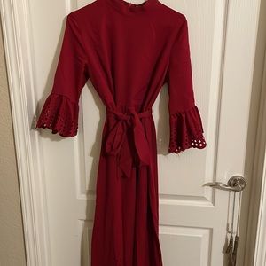 Maroon maxi dress with bell sleeves XL